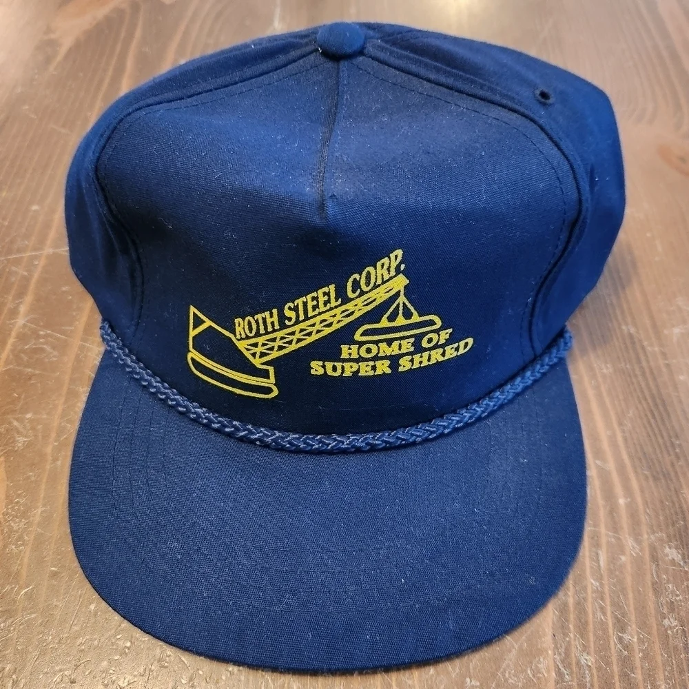 Vtg Roth Steel Corp Hat Home Of Super Shred Navy Blue Snapback Hat Cap NWOT OSFA